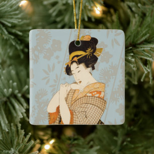 Antieke Japanse Geisha meisje entertainer in Kimon Keramisch Ornament