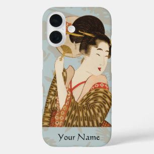 Antieke Japanse Geisha-meisje in Kimono met waaier iPhone 16 Hoesje