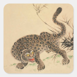 Antieke Japanse Gespikkelde Luipaardrol Vierkante Sticker