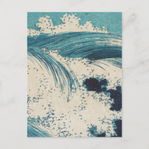 Antieke Japanse Houtblok Blauwe Oceaangolvenprint Briefkaart