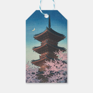 Antieke Japanse Houtblokdruk Lentebloesem Pagode ' Cadeaulabel