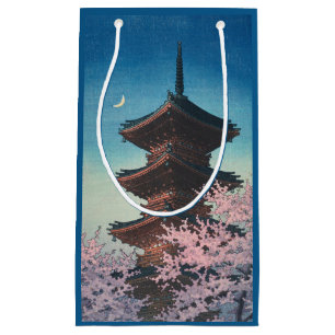Antieke Japanse Houtblokdruk Lentebloesem Pagode Klein Cadeauzakje