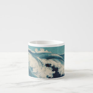 Antieke Japanse houtsnede blauwe oceaangolvenprint Espresso Kop