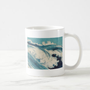 Antieke Japanse houtsnede blauwe oceaangolvenprint Koffiemok