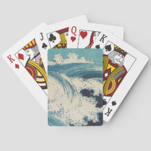 Antieke Japanse houtsnede blauwe oceaangolvenprint Pokerkaarten