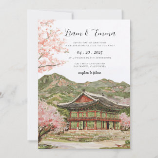 Antieke Japanse Kersenbloesem Berg Bruiloft Kaart