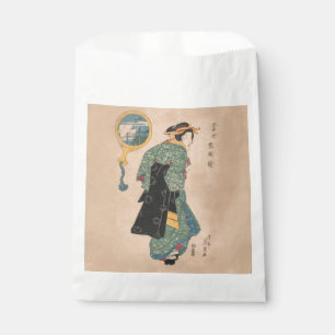 Antieke Japanse Kimono Vrouw Ukiyo-e Houtsnede Bedankzakje