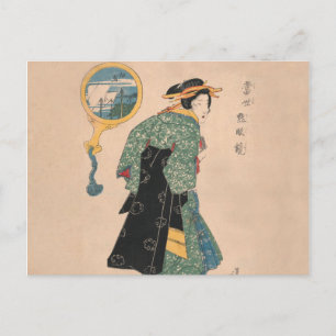 Antieke Japanse Kimono Vrouw Ukiyo-e Houtsnede Briefkaart