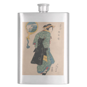 Antieke Japanse Kimono Vrouw Ukiyo-e Houtsnede Flacon