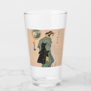 Antieke Japanse Kimono Vrouw Ukiyo-e Houtsnede Glas