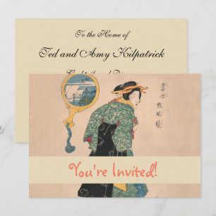 Antieke Japanse Kimono Vrouw Ukiyo-e Houtsnede Kaart