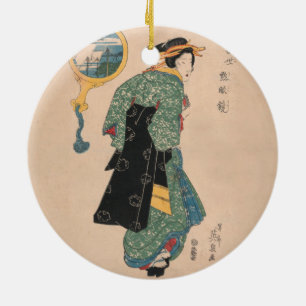 Antieke Japanse Kimono Vrouw Ukiyo-e Houtsnede Keramisch Ornament