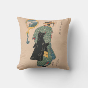 Antieke Japanse Kimono Vrouw Ukiyo-e Houtsnede Kussen