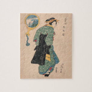 Antieke Japanse Kimono Vrouw Ukiyo-e Houtsnede Legpuzzel
