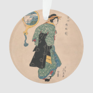 Antieke Japanse Kimono Vrouw Ukiyo-e Houtsnede Ornament
