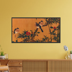 Antieke Japanse Kunst: Bamboe, Vogels, en Camelia' Canvas Afdruk