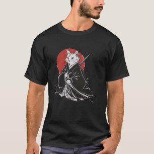 Antieke Japanse Samurai Kat Ukiyo-e Stijl Krijger T-shirt