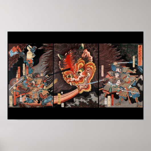 Antieke Japanse Triptiek: Samurai vs. Oni Koning Poster (Voorkant)