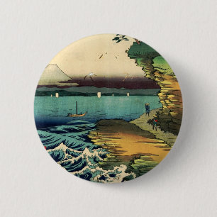 Antieke Japanse Ukiyo-e Mt. Fuji 房州保田ノ海岸 Ronde Button 5,7 Cm