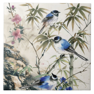 Antieke Japanse Vogel Bloesem Tegeltje