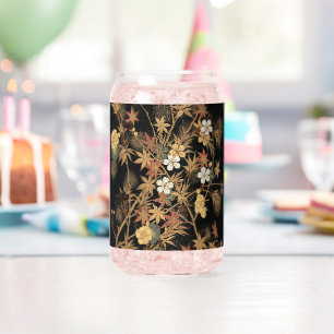 Antieke Japanse Zwarte Goud Herfst Bloem Kunst Blikvorm Glas