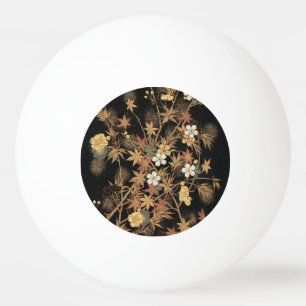 Antieke Japanse Zwarte Goud Herfst Bloem Kunst Pingpongbal