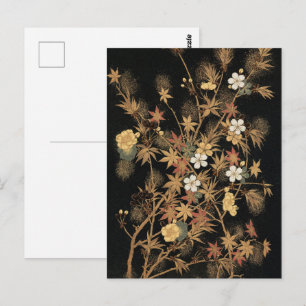 Antieke Japanse Zwarte Gouden Herfst Bloem Kunst Briefkaart