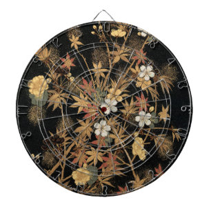 Antieke Japanse Zwarte Gouden Herfst Bloem Kunst Dartbord