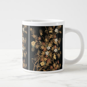 Antieke Japanse Zwarte Gouden Herfst Bloem Kunst Grote Koffiekop