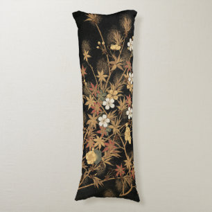 Antieke Japanse Zwarte Gouden Herfst Bloem Kunst Lichaamskussen