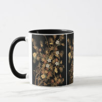 Antieke Japanse Zwarte Gouden Herfst Bloem Kunst