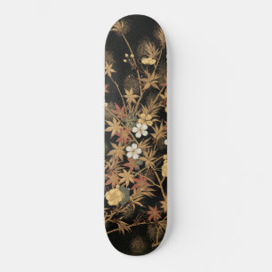Antieke Japanse Zwarte Gouden Herfst Bloem Kunst Persoonlijk Skateboard
