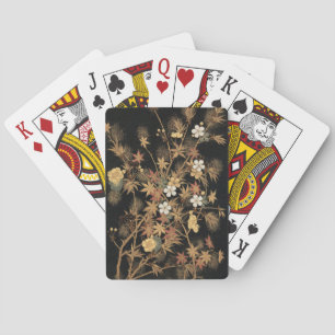 Antieke Japanse Zwarte Gouden Herfst Bloem Kunst Pokerkaarten