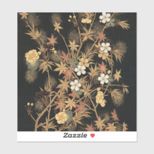 Antieke Japanse Zwarte Gouden Herfst Bloem Kunst Sticker