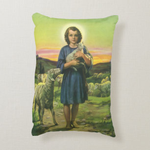 Antieke Jezus Christus de Herder met Baby Lam Accent Kussen