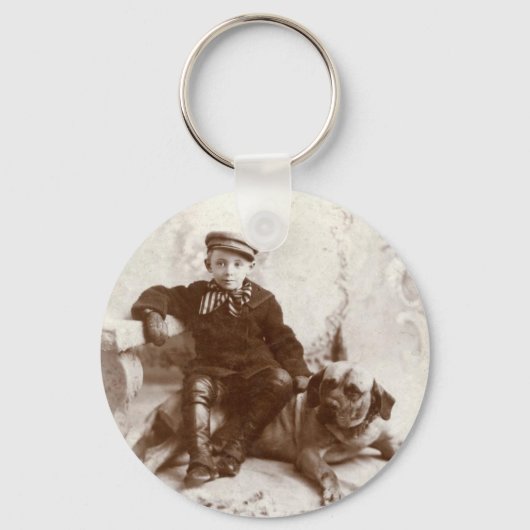 Antieke Jongen Met Hond Sleutelhanger (Voorkant)