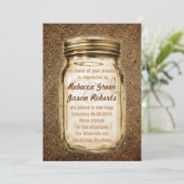 antieke jute landelijke rustieke metson jar trouwf kaart (Staand voorkant)