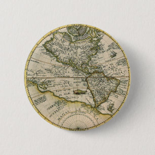 Antieke kaart, 1596, America Sive Novus Orbis Ronde Button 5,7 Cm