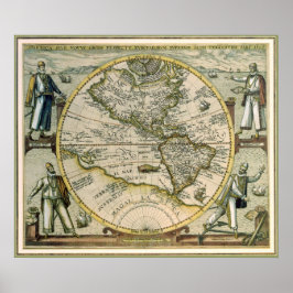 Antieke kaart, America Sive Novus Orbis, 1596 Poster
