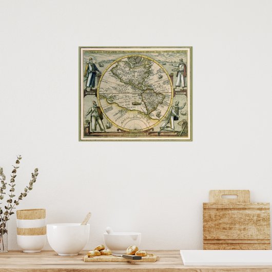Antieke kaart, America Sive Novus Orbis, 1596 Poster (Keuken)