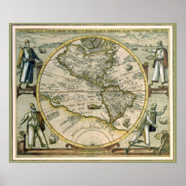 Antieke kaart, America Sive Novus Orbis, 1596 Poster