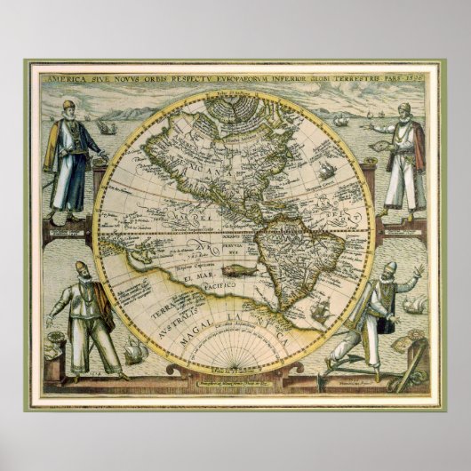 Antieke kaart, America Sive Novus Orbis, 1596 Poster (Voorkant)