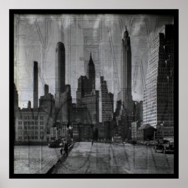 Antieke kaart en retro foto van New York City Poster