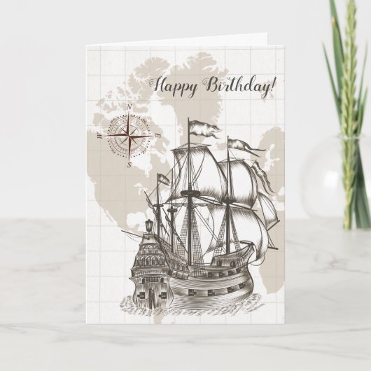 Antieke kaart en zeilboot verjaardag (Voorkant)