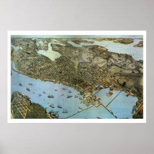 Antieke kaart Luchtfoto van de stad Seattle Washin Poster