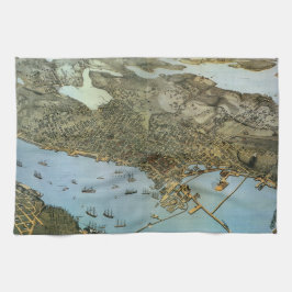 Antieke kaart Luchtfoto van de stad Seattle Washin Theedoek