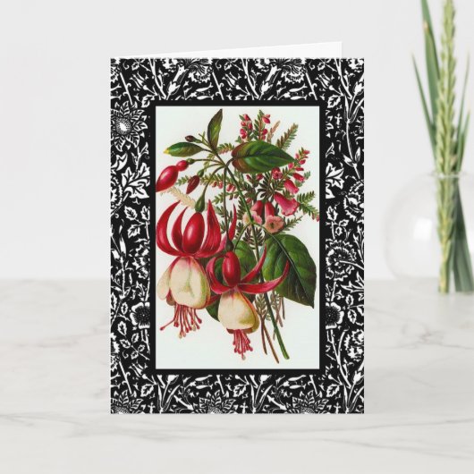 Antieke kaart Rode Bloemen Zwart Wit Frame (Voorkant)