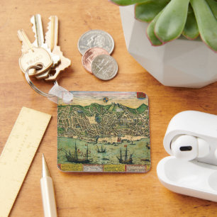 Antieke kaart, stadsplan van Lissabon, Portugal, 1 Sleutelhanger