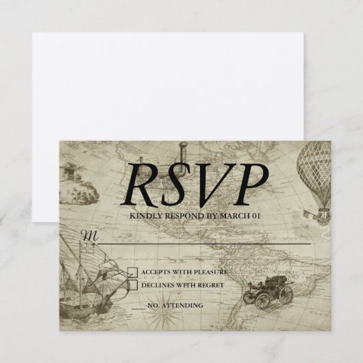 Antieke Kaart Trouw RSVP-reactie Antwoord Modern (Voorkant / Achterkant)