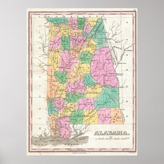 Antieke kaart van Alabama (1827) Poster (Voorkant)